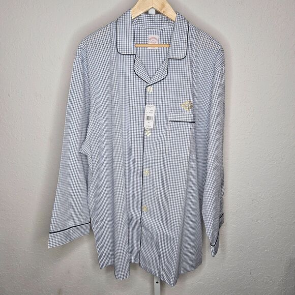 Brooks Brothers Check Button Front Embroidered BSR Pajama Top Men's XXL NWT - Picture 1 of 6